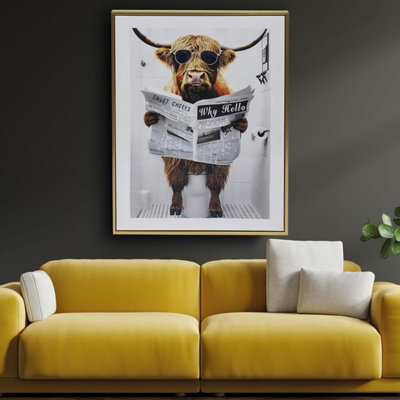 Highland Cow Bathroom Canvas Wall Art Fun Animal Design Decorative Wall ...