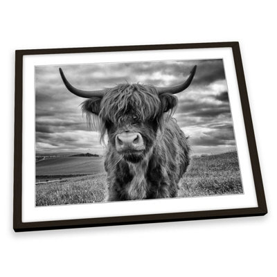 Highland Cow Black and White FRAMED ART PRINT Picture Artwork Black