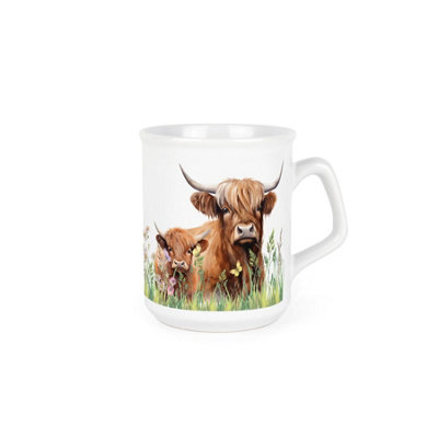 Highland Cow & Calf Small Mug - Farmyard Animals Countryside Drinkware Gifts - Tea/Coffee Ceramic Cup Novelty Present