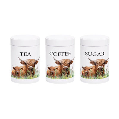 Highland Cow Calf Tea, Coffee and Sugar Canister Set Farm
