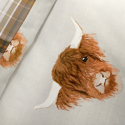 Highland Cow Print With Tartan Reverse Duvet Cover Set