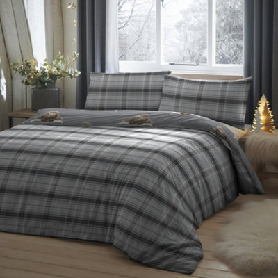Highland Cow Print With Tartan Reverse Duvet Cover Set
