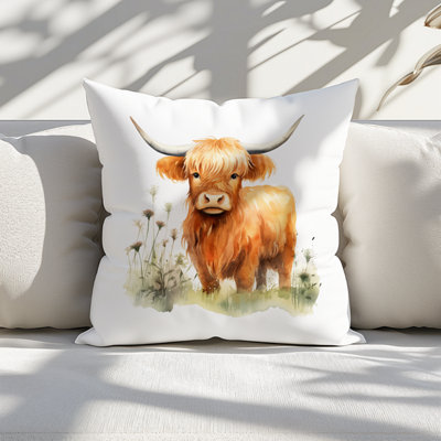 Highland Cow Printed Faux Suede Cushion 45cm x 45cm