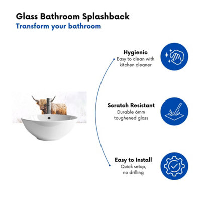 Highland Cow Watercolour Glass Bathroom Splashback