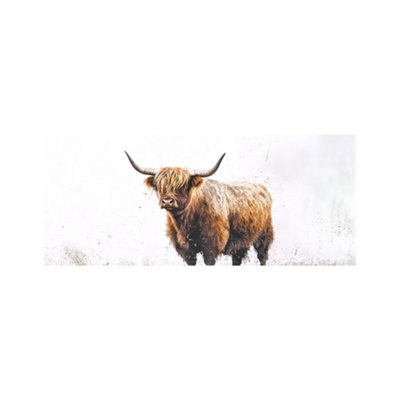 Highland Cow Watercolour Glass Bathroom Splashback
