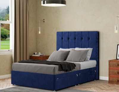 Highland Divan Bed 2 Drawers Floor Standing Headboard Matching Buttons Plush Navy