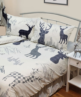 Highland Stag Duvet Cover Set Taupe Grey Navy
