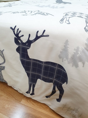 Highland Stag Duvet Cover Set Taupe Grey Navy