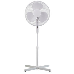 HIGHLANDS 16 inch Oscillating Pedestal Electric Floor Fan - Adjustable Modern Stay Cool 3 Speed Button Standing Indoor Fan - White