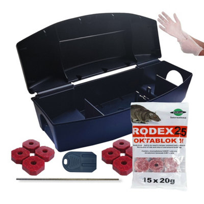 Highly Effective Mouse & Rat Control Pet & Child Safe Rodex Oktablok 300g Block & CU Rodent Bait Box Rodent Poison Kit Single Feed