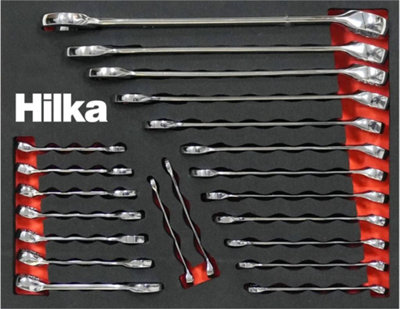HILKA RATCHET RING SPANNER SET 12PC REVERSIBLE WRENCH METRIC IN CASE 11404012~5013433140125 01c Mp
