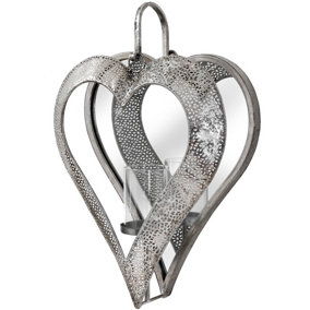 Hill Interiors Antique Silver Heart Mirrored Tealight Holder Silver (Large)