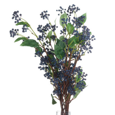 Hill Interiors Artificial Faux Viburnum Berry Spray Blue/Green/Brown (80cm)
