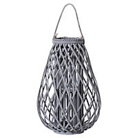 Hill Interiors Back To Nature Wicker Bulbous Candle Lantern Grey (30cm x 10cm x 10cm)