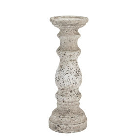 Hill Interiors Ceramic Column Candle Holder Stone (31cm x 12cm x 12cm)