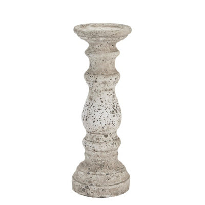 Hill Interiors Ceramic Column Candle Holder Stone (45cm x 16cm x 16cm)