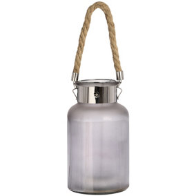 Hill Interiors Decorative Frosted Gl Jar With Rope ail Grey (Short)