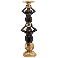 Hill Interiors Double Monkey Candle Holder Black/Gold (17cm x 4cm x 5cm)