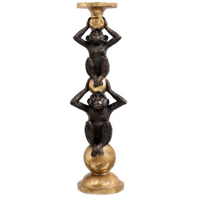 Hill Interiors Double Monkey Candle Holder Black/Gold (17cm x 4cm x 5cm)