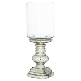 Hill Interiors Gl Mercury Effect Pillar Candle Holder Silver (One Size)