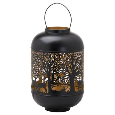 Hill Interiors Glowray Forest Christmas Candle Lantern Black/Gold (30cm x 20cm x 20cm)