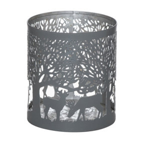 Hill Interiors Glowray Stag In Forest Candle Lantern Grey/Silver (20cm x 12cm x 12cm)