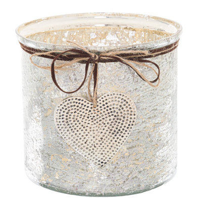 Hill Interiors Hammered Heart Charm Candle Holder Silver (15cm x 16cm x 16cm)