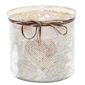 Hill Interiors Hammered Heart Charm Candle Holder Silver (15cm x 16cm x 16cm)