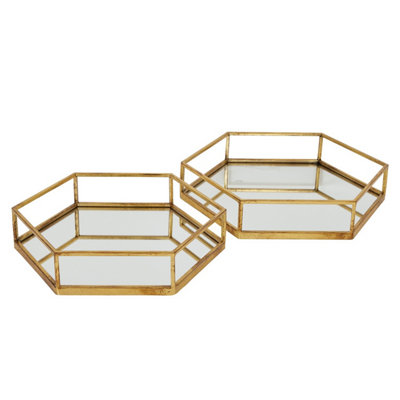 Hill Interiors Hexagon Tray Set (Pack of 2) Gold (9cm x 43cm x 50cm)