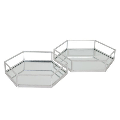 Hill Interiors Hexagon Tray Set (Pack of 2) Silver (9cm x 43cm x 50cm)