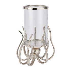 Hill Interiors Hurricane Octopus Candle Lantern Silver (47cm x 38cm x 35cm)
