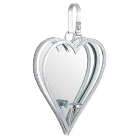 Hill Interiors Large Mirrored Heart Candle Holder Silver (S)