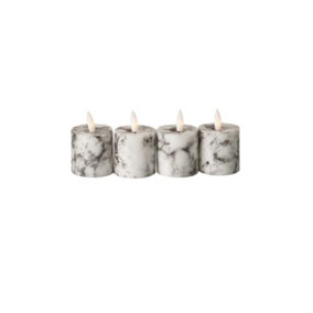 Hill Interiors Luxe Collection Marble Effect Electric Candle (Pack of 4) White/Black (5cm x 5cm x 5cm)