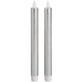 Hill Interiors Pair Of Silver Luxe Flickering Flame LED Wax Dinner Candles Silver (One Size)