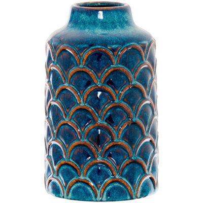 Hill Interiors Seville Collection Scallop Vase Indigo (17cm x 17cm x 34cm)