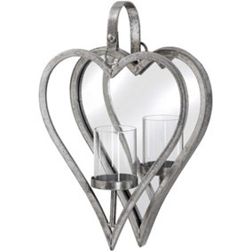 Hill Interiors Small Antique Silver Mirrored Heart Candle Holder Silver (One Size)