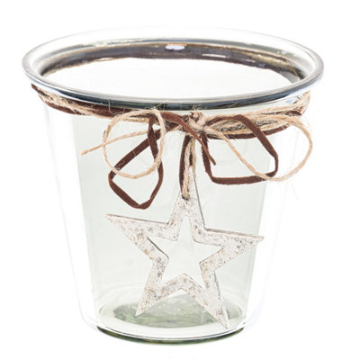 Hill Interiors Smoked Midnight Christmas Candle Holder Clear (14cm x 16cm x 16cm)