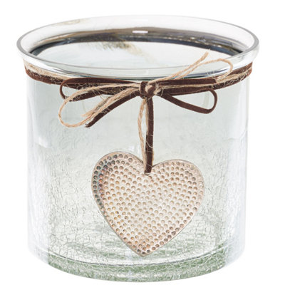 Hill Interiors Smoked Midnight Heart Charm Candle Holder Smoke/Transparent (15cm x 16cm x 16cm)