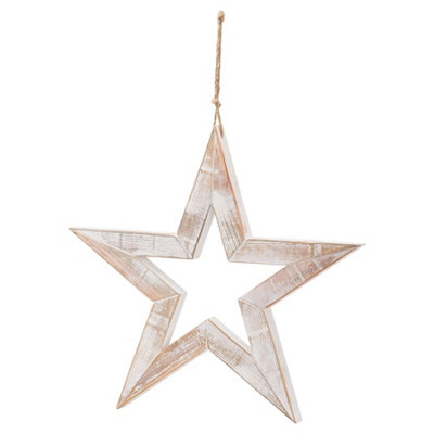 Hill Interiors Sparkle Wooden Star Hanging Ornament Brown/White (One Size)