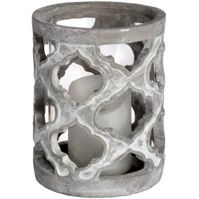Hill Interiors Stone Effect Patterned Candle Holder Grey (Large)