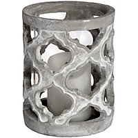 Hill Interiors Stone Effect Patterned Candle Holder Grey (Small)