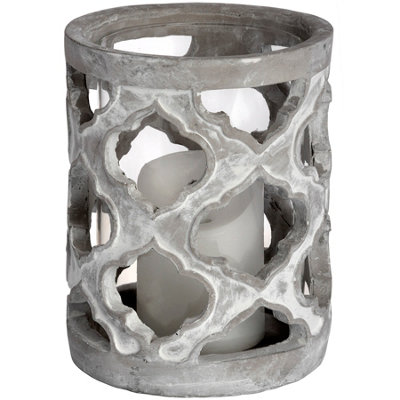 Hill Interiors Stone Effect Patterned Candle Holder Grey (Small)