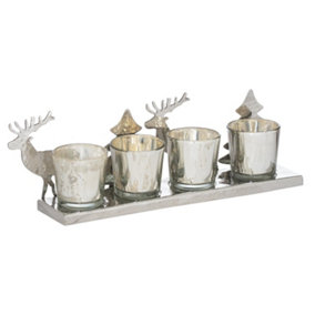 Hill Interiors The Noel Collection 4 Christmas Tea Light Holder Silver (One Size)
