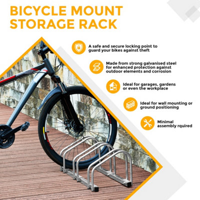 HILLINGTON 3 Bike Stand - Storage Parking Floor Rack or Wall Mount Bicycle Cycle Storage Locking Stand - 5