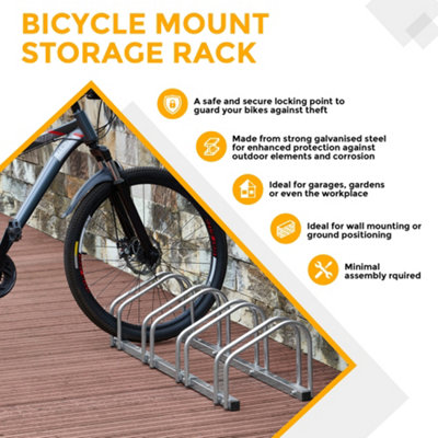 HILLINGTON 4 Bike Stand - Storage Parking Floor Rack or Wall Mount Bicycle Cycle Storage Locking Stand - 5