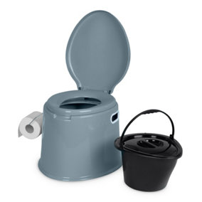 HILLINGTON 5L Portable Camping Toilet - Portable Toilet Potty Loo Washable Basket & Toilet Roll Holder for Camping & Festivals