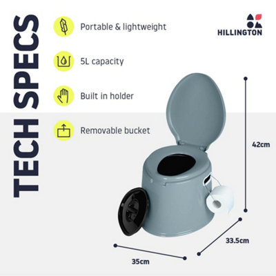 HILLINGTON 5L Portable Camping Toilet - Portable Toilet Potty Loo Washable Basket & Toilet Roll Holder for Camping & Festivals - 8