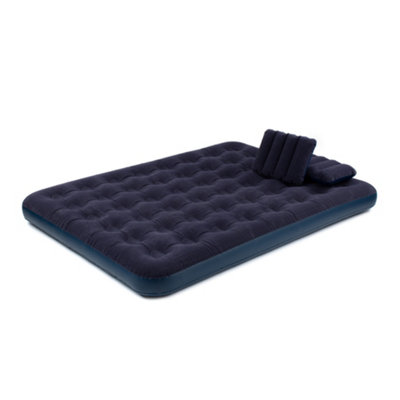 HILLINGTON Inflatable Flocked Airbed with Pillows & Hand Pump (203x152x22cm)