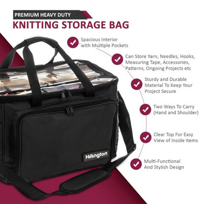 HILLINGTON Knitting Storage Bag Wool Tote Crochet Hook Needles Accessories Organiser Holder - 3