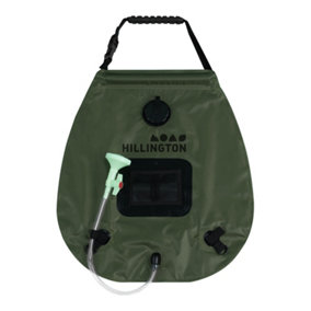 HILLINGTON Outdoor Portable Camping Travel Shower - 20L Solar Powered Water Container, Large Shower Head & Collapsible Bag (Green)